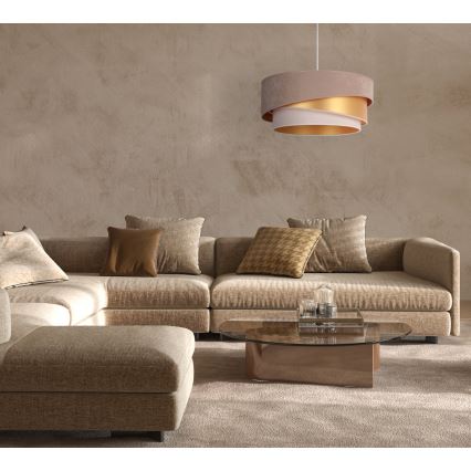 Duolla - Luster na sajli KOBO 1xE27/15W/230V pr. 45 cm braon/zlatna/kremasta