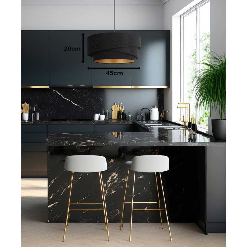 Duolla - Luster na sajli KOBO 1xE27/15W/230V pr. 45 cm crno/zlatna