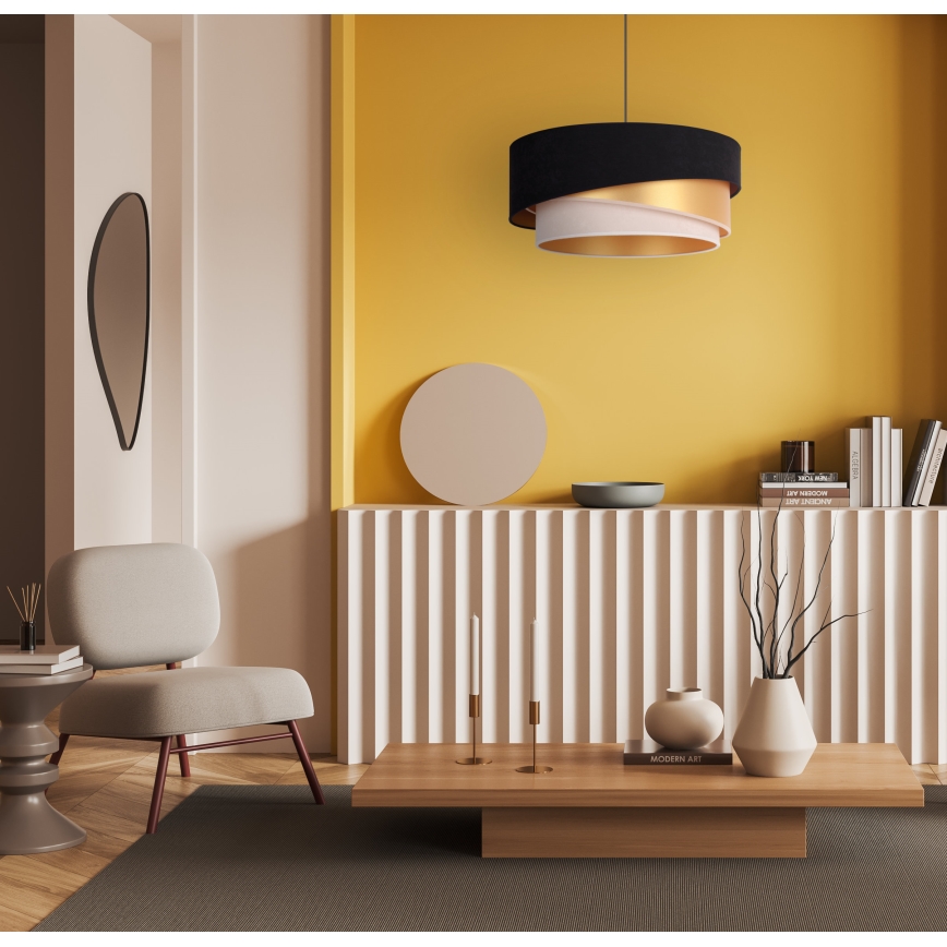 Duolla - Luster na sajli KOBO 1xE27/15W/230V pr. 45 cm crno/zlatna/kremasta