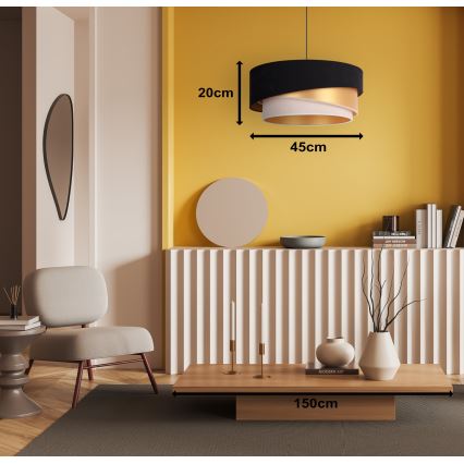 Duolla - Luster na sajli KOBO 1xE27/15W/230V pr. 45 cm crno/zlatna/kremasta