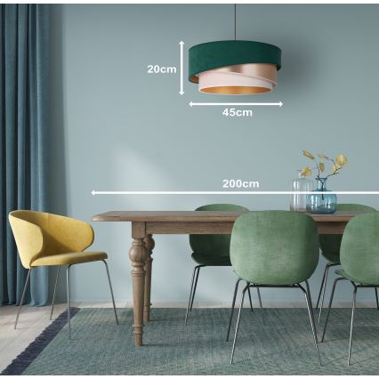 Duolla - Luster na sajli KOBO 1xE27/15W/230V pr. 45 cm zelena/roze zlatna/kremasta