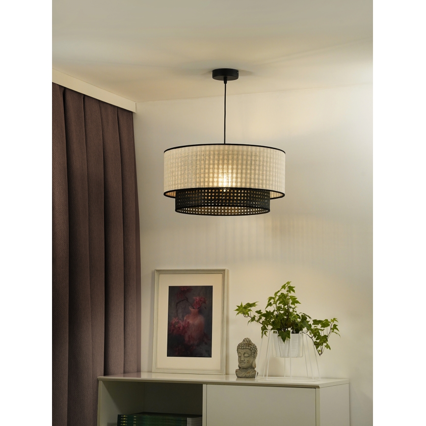 Duolla - Luster na sajli RATTAN YUTE 1xE27/15W/230V pr. 45 cm kremasta/crno