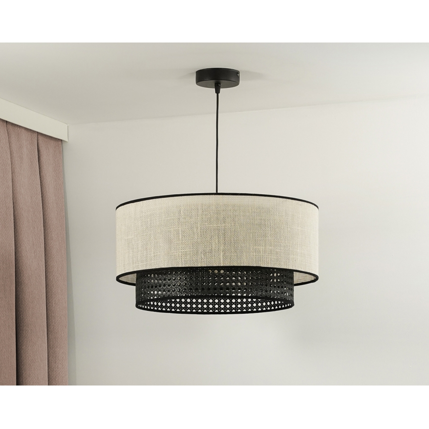 Duolla - Luster na sajli RATTAN YUTE 1xE27/15W/230V pr. 45 cm kremasta/crno