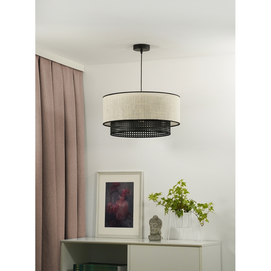 Duolla - Luster na sajli RATTAN YUTE 1xE27/15W/230V pr. 45 cm kremasta/crno