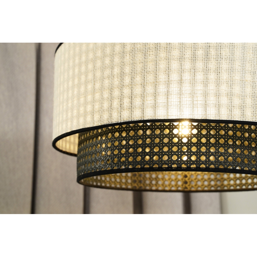 Duolla - Luster na sajli RATTAN YUTE 1xE27/15W/230V pr. 45 cm kremasta/crno