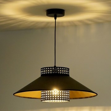 Duolla - Luster na sajli RIO RATTAN 1xE27/15W/230V pr. 45 cm crno/zlatna