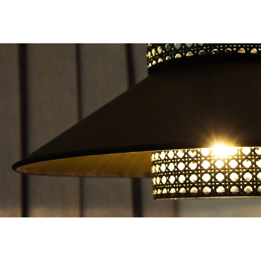 Duolla - Luster na sajli RIO RATTAN 1xE27/15W/230V pr. 45 cm crno/zlatna