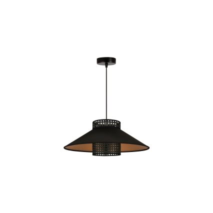 Duolla - Luster na sajli RIO RATTAN 1xE27/15W/230V pr. 45 cm crno/zlatna