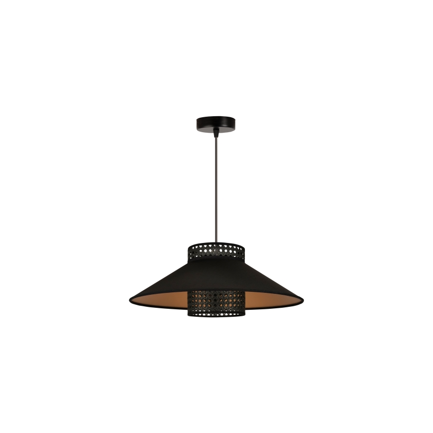 Duolla - Luster na sajli RIO RATTAN 1xE27/15W/230V pr. 45 cm crno/zlatna