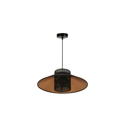Duolla - Luster na sajli RIO RATTAN 1xE27/15W/230V pr. 45 cm crno/zlatna