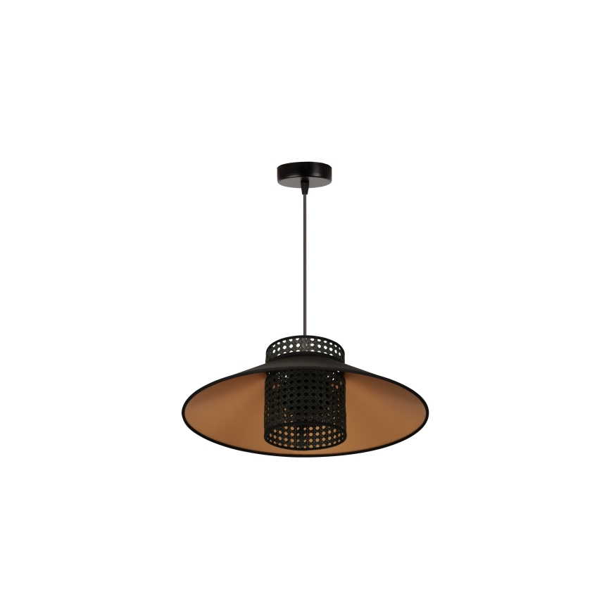 Duolla - Luster na sajli RIO RATTAN 1xE27/15W/230V pr. 45 cm crno/zlatna