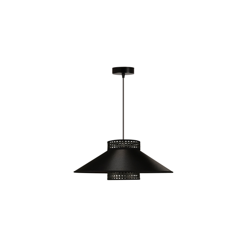 Duolla - Luster na sajli RIO RATTAN 1xE27/15W/230V pr. 45 cm crno/zlatna