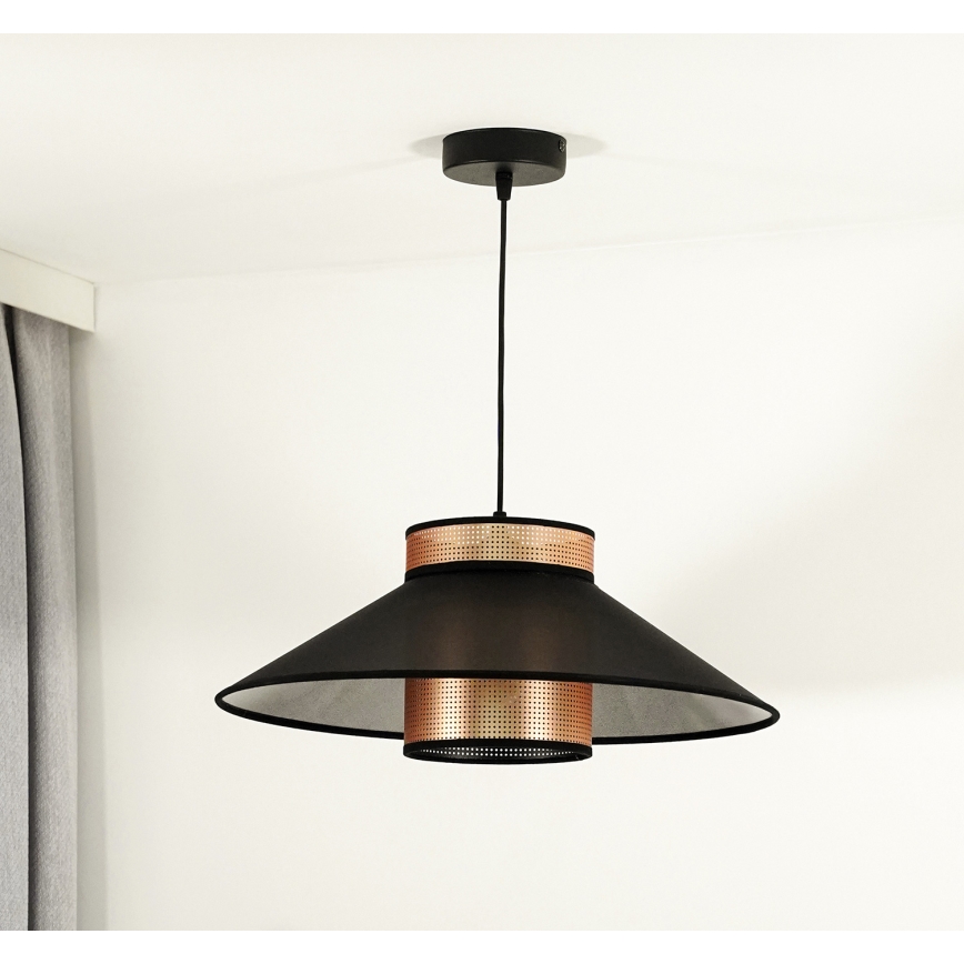 Duolla - Luster na sajli RIO SHINY 1xE27/15W/230V pr. 45 cm crno/bakrena