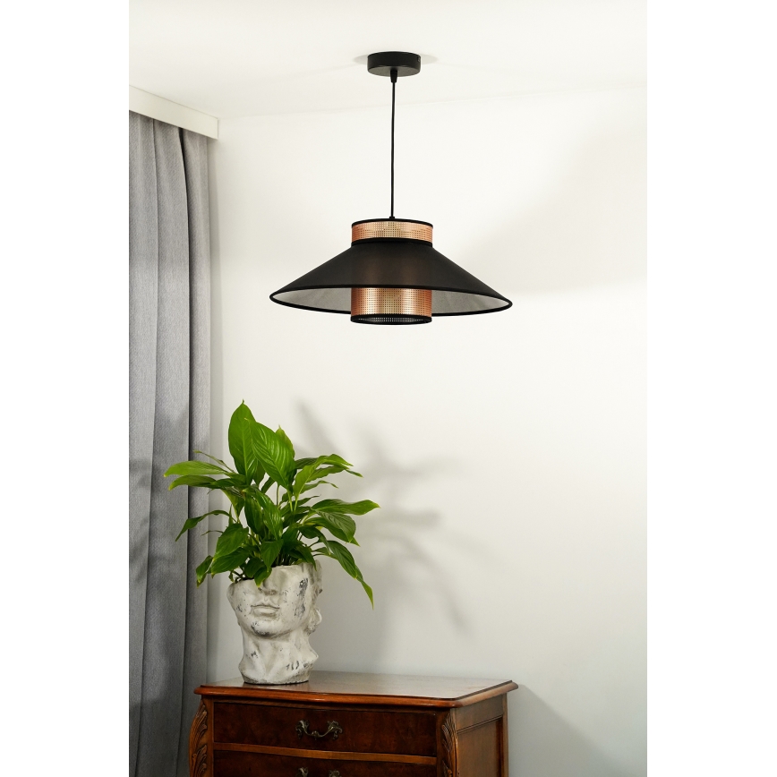 Duolla - Luster na sajli RIO SHINY 1xE27/15W/230V pr. 45 cm crno/bakrena