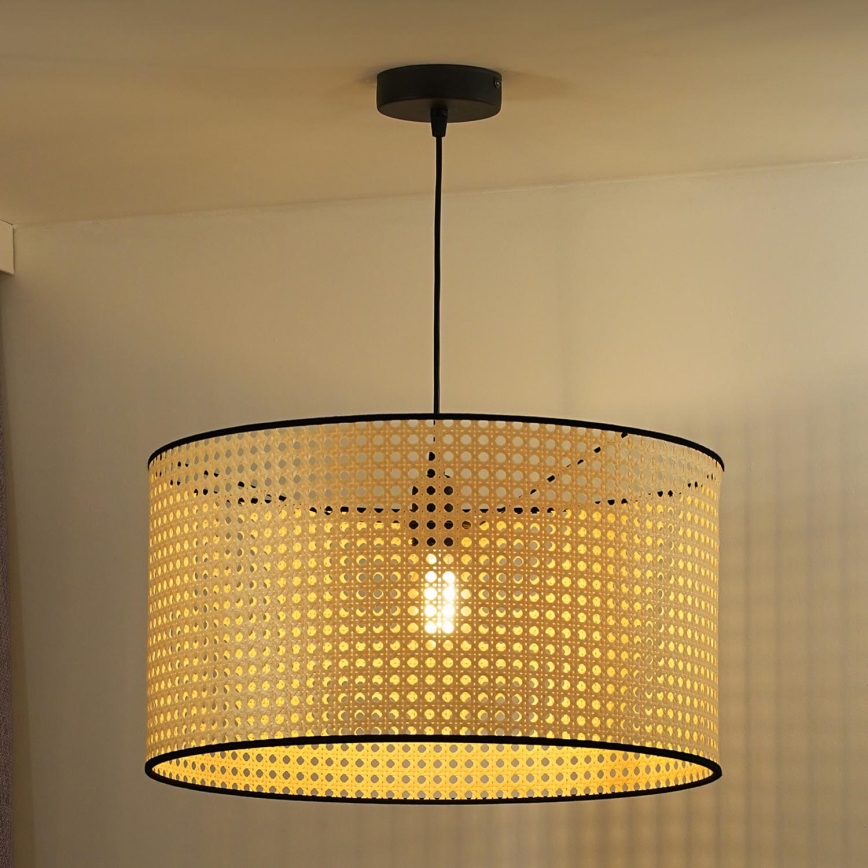 Duolla - Luster na sajli ROLLER 1xE27/15W/230V pr. 45 cm ratan/crno