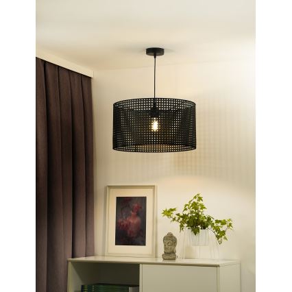 Duolla - Luster na sajli ROLLER RATTAN 1xE27/15W/230V prečnik 45 cm, crn