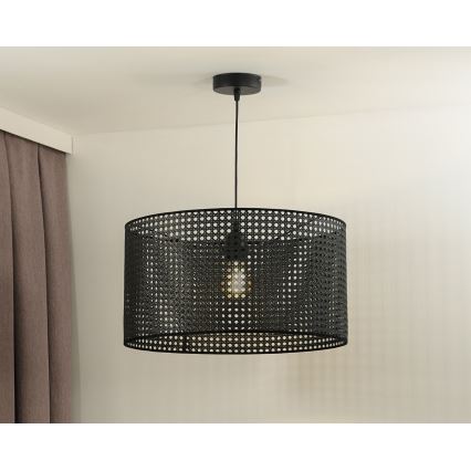 Duolla - Luster na sajli ROLLER RATTAN 1xE27/15W/230V prečnik 45 cm, crn