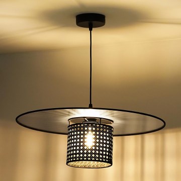 Duolla - Luster na sajli TOKYO RATTAN 1xE27/15W/230V pr. 50 cm crno/srebrno