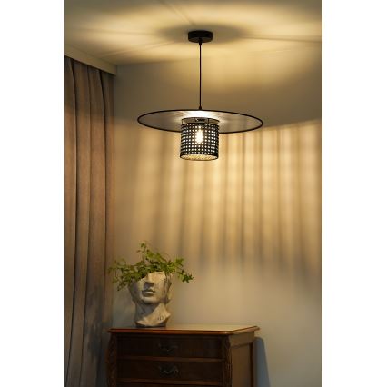 Duolla - Luster na sajli TOKYO RATTAN 1xE27/15W/230V pr. 50 cm crno/srebrno