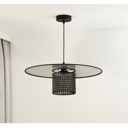Duolla - Luster na sajli TOKYO RATTAN 1xE27/15W/230V pr. 50 cm crno/srebrno