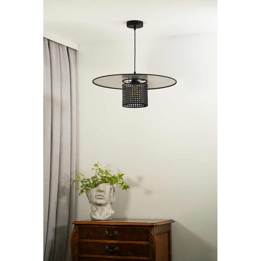 Duolla - Luster na sajli TOKYO RATTAN 1xE27/15W/230V pr. 50 cm crno/srebrno