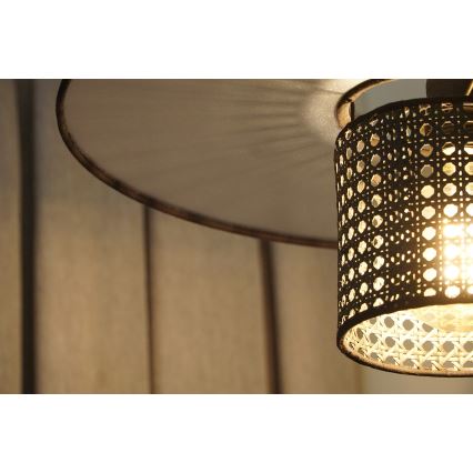 Duolla - Luster na sajli TOKYO RATTAN 1xE27/15W/230V pr. 50 cm crno/srebrno