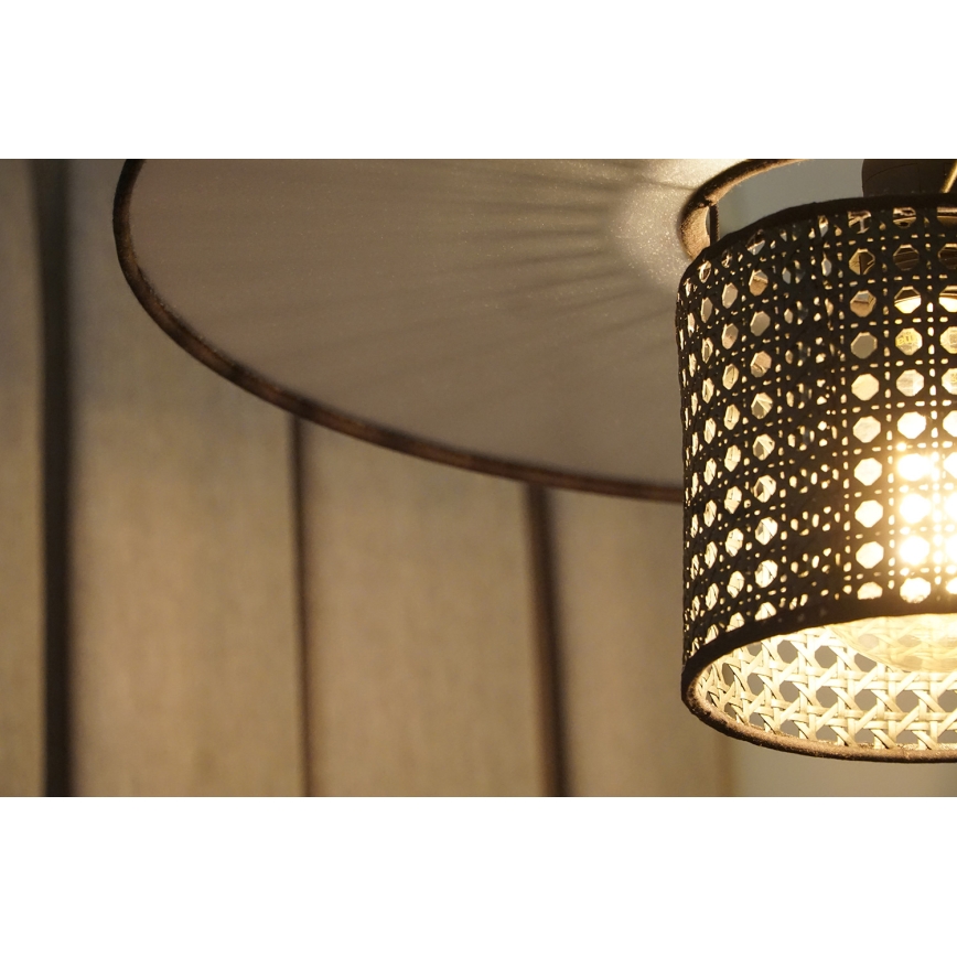 Duolla - Luster na sajli TOKYO RATTAN 1xE27/15W/230V pr. 50 cm crno/srebrno