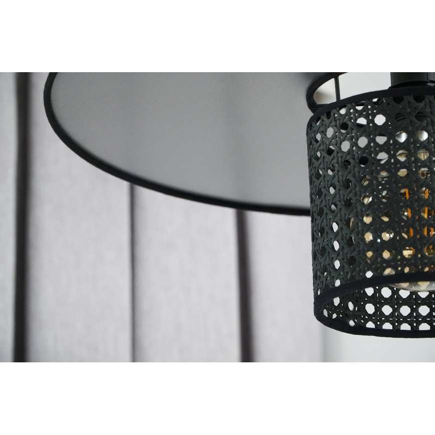 Duolla - Luster na sajli TOKYO RATTAN 1xE27/15W/230V pr. 50 cm crno/srebrno