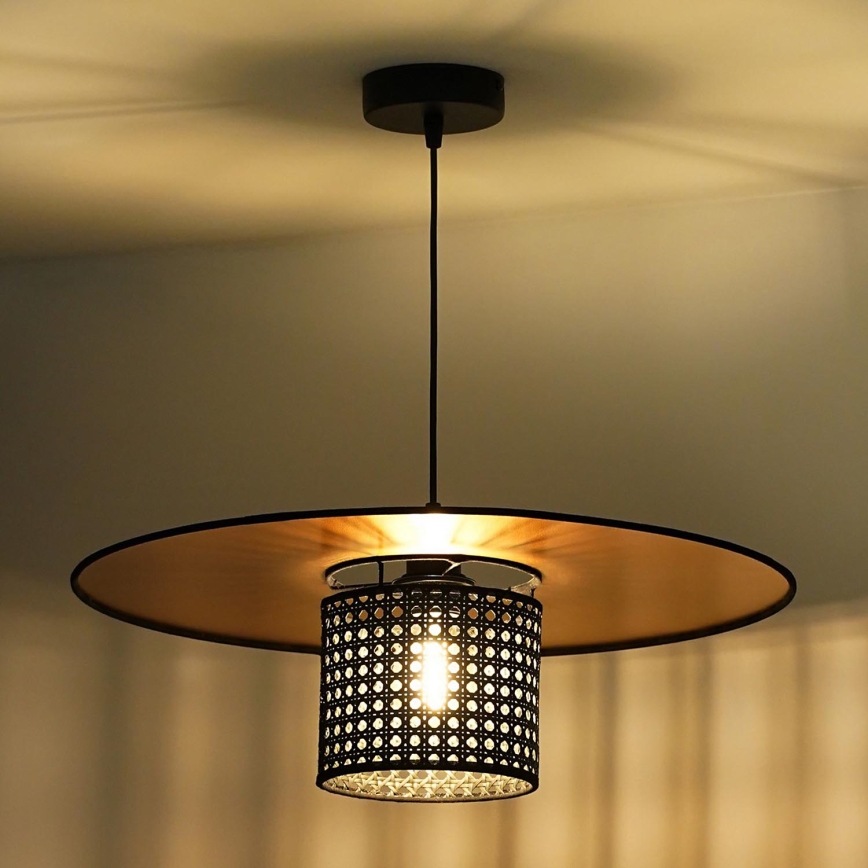 Duolla - Luster na sajli TOKYO RATTAN 1xE27/15W/230V pr. 50 cm zlatna/crno