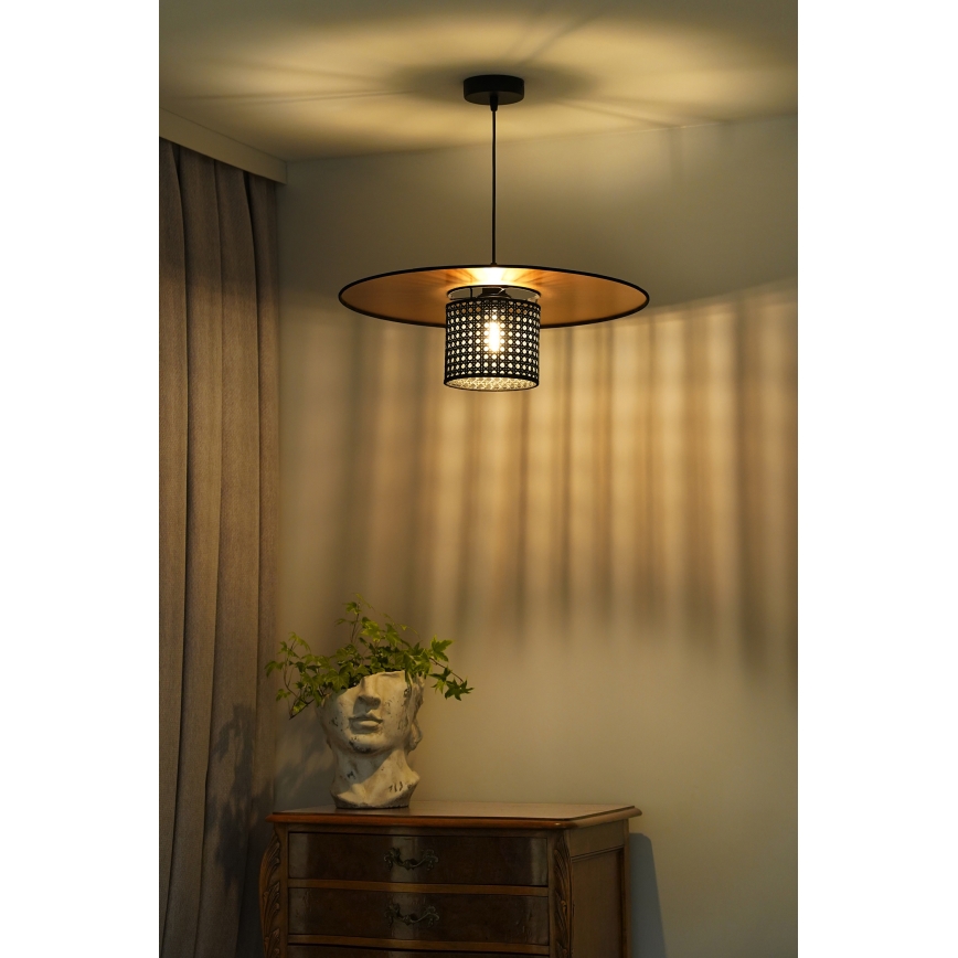 Duolla - Luster na sajli TOKYO RATTAN 1xE27/15W/230V pr. 50 cm zlatna/crno