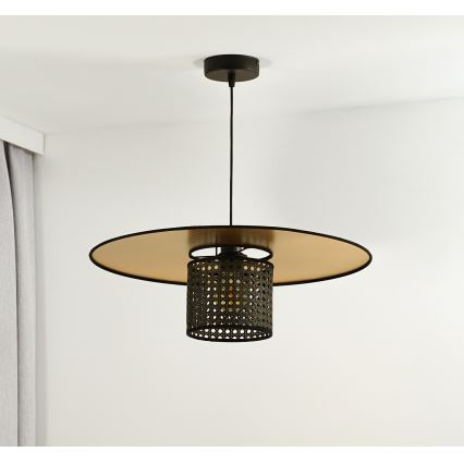 Duolla - Luster na sajli TOKYO RATTAN 1xE27/15W/230V pr. 50 cm zlatna/crno