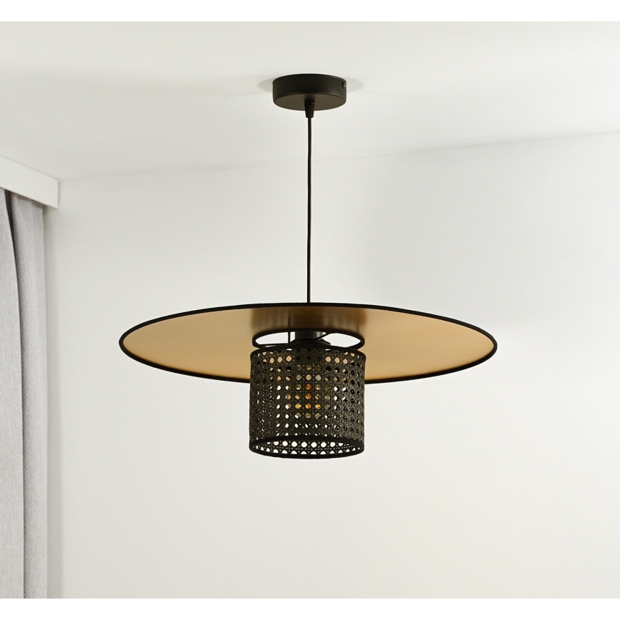 Duolla - Luster na sajli TOKYO RATTAN 1xE27/15W/230V pr. 50 cm zlatna/crno