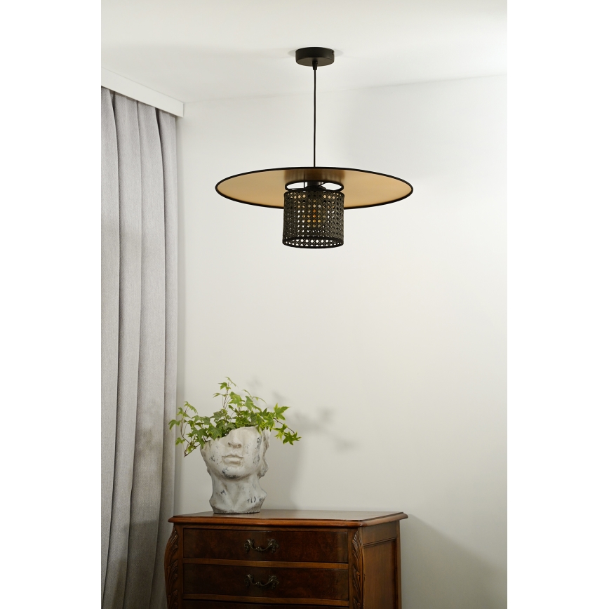 Duolla - Luster na sajli TOKYO RATTAN 1xE27/15W/230V pr. 50 cm zlatna/crno