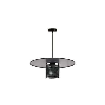 Duolla - Luster na sajli TOKYO RATTAN 1xE27/15W/230V, prečnik 50 cm, crna/srebrna
