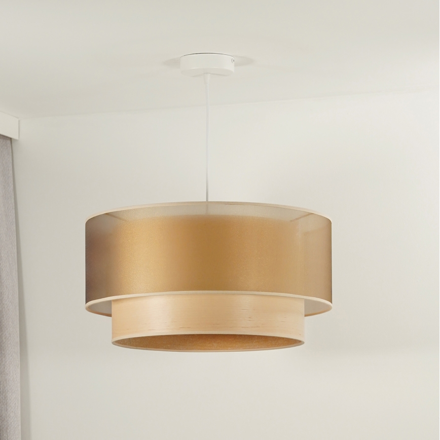 Duolla - Luster na sajli WOOD BOHO 1xE27/15W/230V pr. 45 cm bakrena/bež