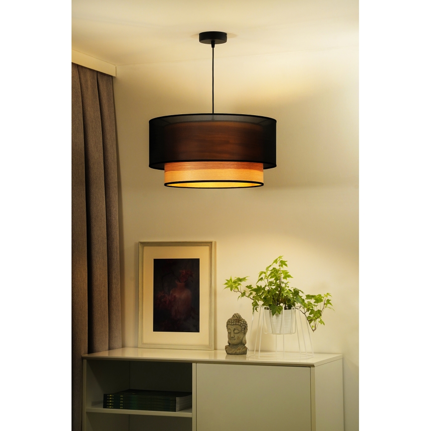 Duolla - Luster na sajli WOOD BOHO 1xE27/15W/230V pr. 45 cm crno/bež