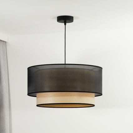 Duolla - Luster na sajli WOOD BOHO 1xE27/15W/230V pr. 45 cm crno/bež