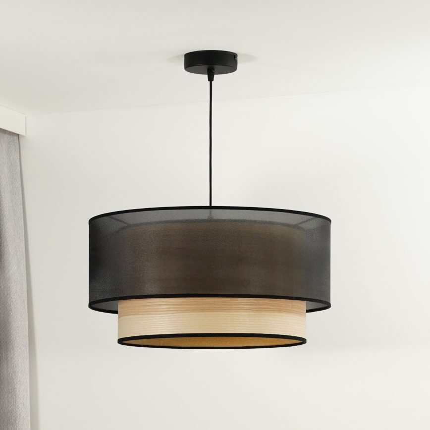 Duolla - Luster na sajli WOOD BOHO 1xE27/15W/230V pr. 45 cm crno/bež