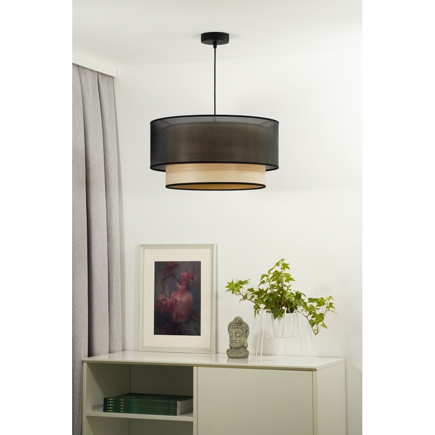 Duolla - Luster na sajli WOOD BOHO 1xE27/15W/230V pr. 45 cm crno/bež