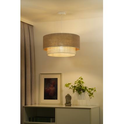 Duolla - Luster na sajli YUTE BOHO 3xE27/15W/230V pr. 60 cm braon/kremasta