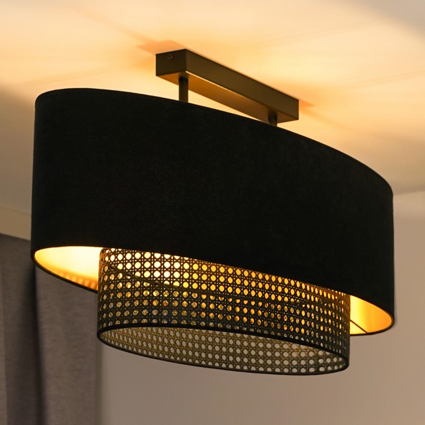 Duolla - Nadgradni luster DOUBLE OVAL RATTAN 2xE27/15W/230V crno/ratan