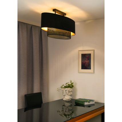 Duolla - Nadgradni luster DOUBLE OVAL RATTAN 2xE27/15W/230V crno/ratan