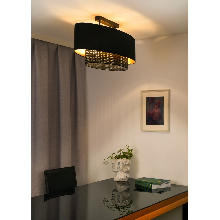 Duolla - Nadgradni luster DOUBLE OVAL RATTAN 2xE27/15W/230V crno/ratan