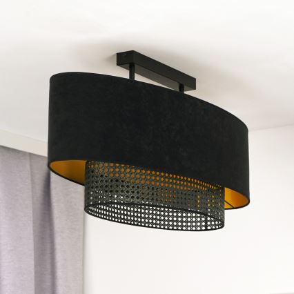 Duolla - Nadgradni luster DOUBLE OVAL RATTAN 2xE27/15W/230V crno/ratan