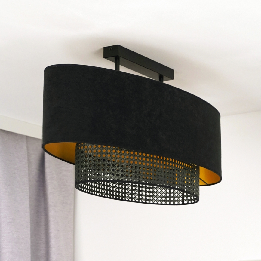 Duolla - Nadgradni luster DOUBLE OVAL RATTAN 2xE27/15W/230V crno/ratan