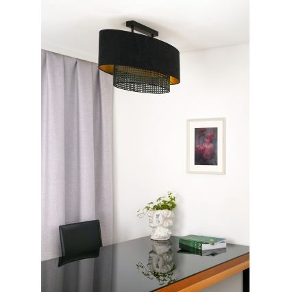 Duolla - Nadgradni luster DOUBLE OVAL RATTAN 2xE27/15W/230V crno/ratan