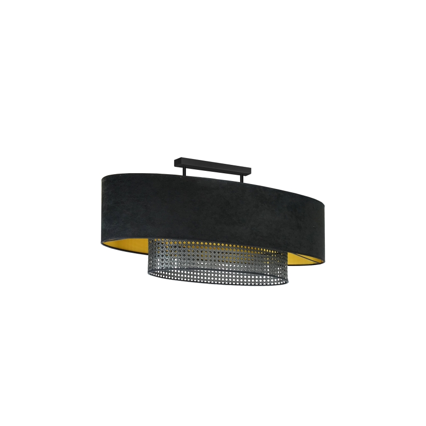 Duolla - Nadgradni luster DOUBLE OVAL RATTAN 2xE27/15W/230V crno/ratan