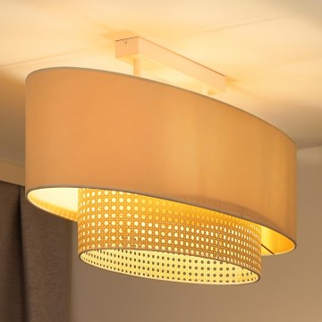 Duolla - Nadgradni luster DOUBLE OVAL RATTAN 2xE27/15W/230V kremasta/ratan