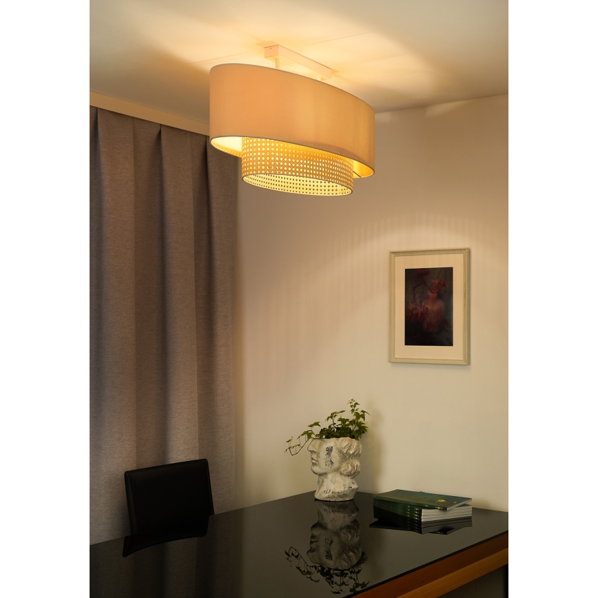 Duolla - Nadgradni luster DOUBLE OVAL RATTAN 2xE27/15W/230V kremasta/ratan