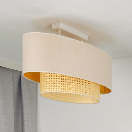 Duolla - Nadgradni luster DOUBLE OVAL RATTAN 2xE27/15W/230V kremasta/ratan